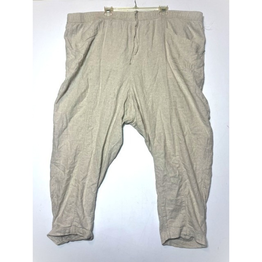 Old Navy Womens 4X Linen Blend Pull On Tapered Pants Oatmeal Beige Drawstring